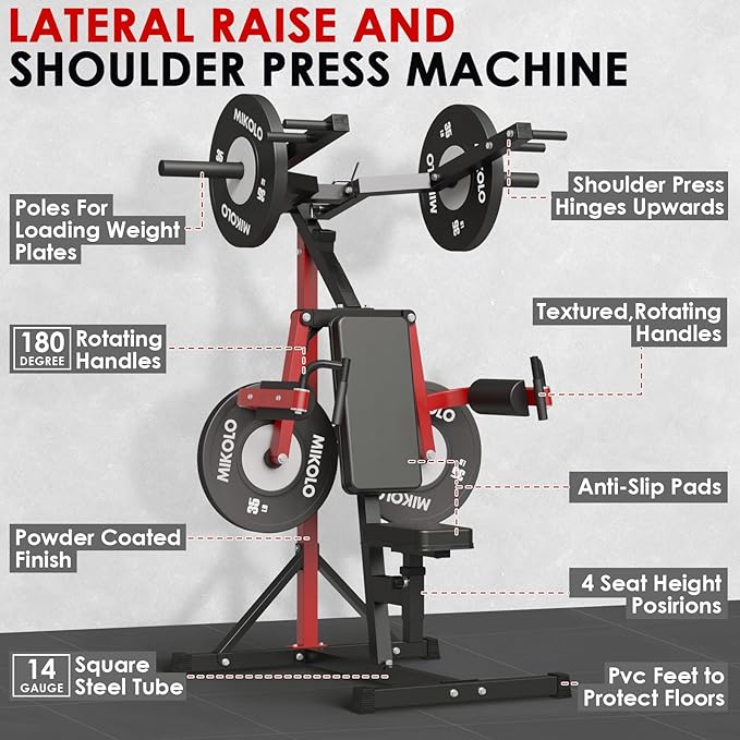 Mikolo Deltoid and Shoulder Press Machine, Lateral Raise Machine with Adjustable Seat and Backrest, 800 Weight Capacity Upper Body Machine-StrideForce Fitness