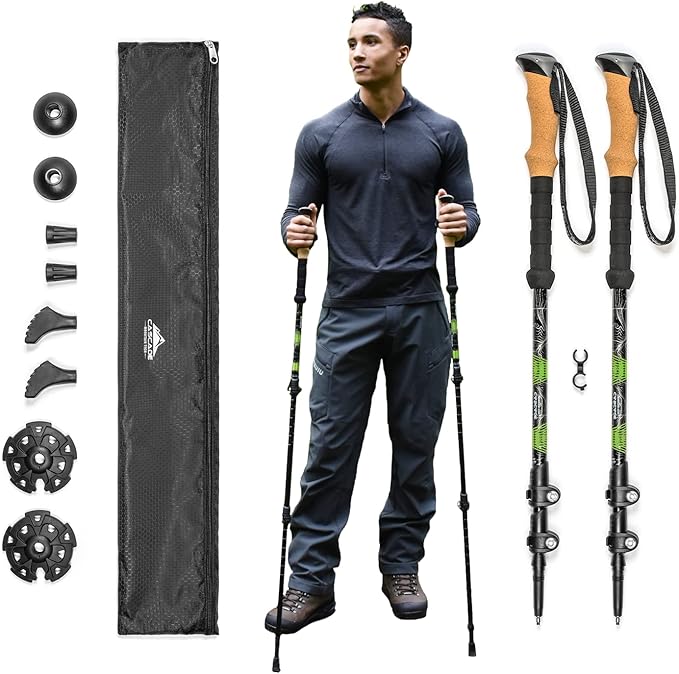 Cascade Mountain Tech Lightweight Aircraft-Grade Aluminum Trekking Poles with Extended Down Grip Plus Tip Kit-StrideForce Fitness