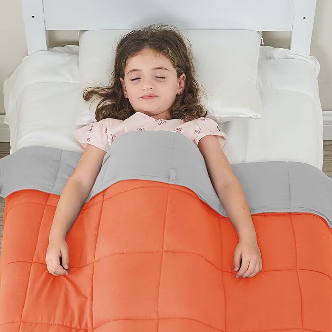 yescool Weighted Blanket (7 lbs, 41" x 60", Orange) Cooling Heavy Blanket for Sleeping Perfect for 60-90 lbs, Breathable Blanket with Premium Glass Bead, Machine Washable-StrideForce Fitness