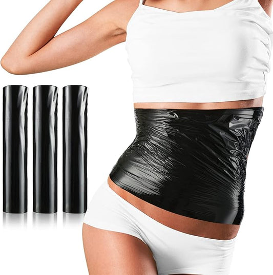 60 Meters Black Osmotic Plastic Body Wrap, Workout and Sweat Enhancer Stomach Wrap Body Wrap Film Applicator Power Wrap(3 Rolls)-StrideForce Fitness