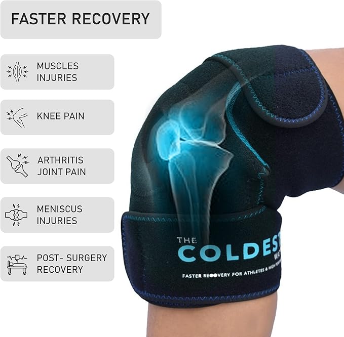 Coldest Knee Ice Pack Wrap, Hot and Cold Therapy - Reusable Compression for Meniscus Tear, Injury Recovery, Sprains, Swelling, Ice Packs After Surgery, Rheumatoid Arthritis, ICY Cold Brace - 2 Pack-StrideForce Fitness