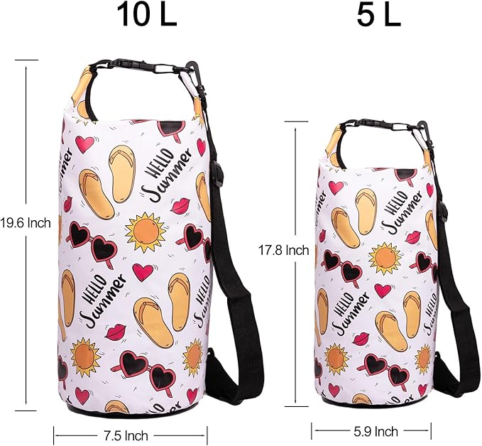 Dry Bag Waterproof,5L Roll Top Backpack Floating Dry Bag for Kayaking Boating Swimming Hiking Camping Outdoor Activities,White Summer-StrideForce Fitness