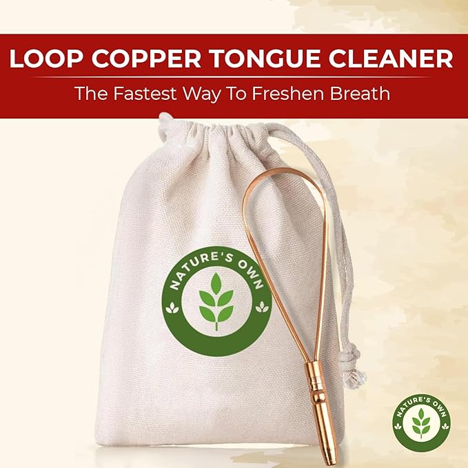 Nature's Own Tongue Scraper for Adults & Kids, Copper Tongue Cleaner/Scrubber to Improve Fresh Breath Remove Tongue Buildup, Easy to Use Portable Tongue Scrappers for Oral Care & Hygiene