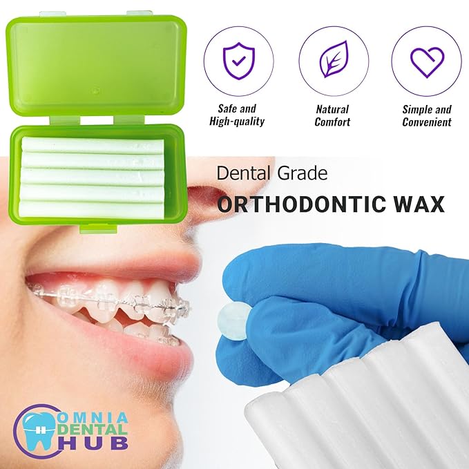 20PCs Dental Grade Orthodontic Wax for Braces & Aligners by OMNIA ONE | Braces Wax for Teeth with Colorful Storage Cases | Food Grade Ortho Brace Wax