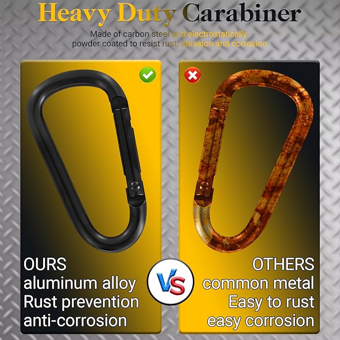 Heavy Duty Aluminum D Carabiner Clips & Key Rings, Black & Sliver Corrosion Resistant Keychain for Keys, Outdoor Sports, Hiking, Camping, Fishing & Hanging Gear-StrideForce Fitness