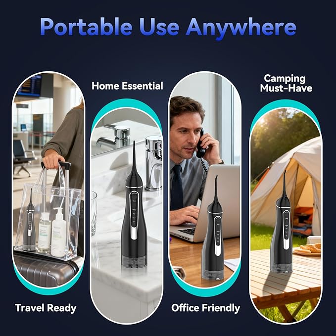 Water flossers for Teeth Pick, Portable Oral Irrigator Dental with 4 Modes 5 Jet Tips, IPX7 Rechargeable Water Tooth Flosser for Braces Sensitive Gum Care，300ml Tank for Home Travel Use