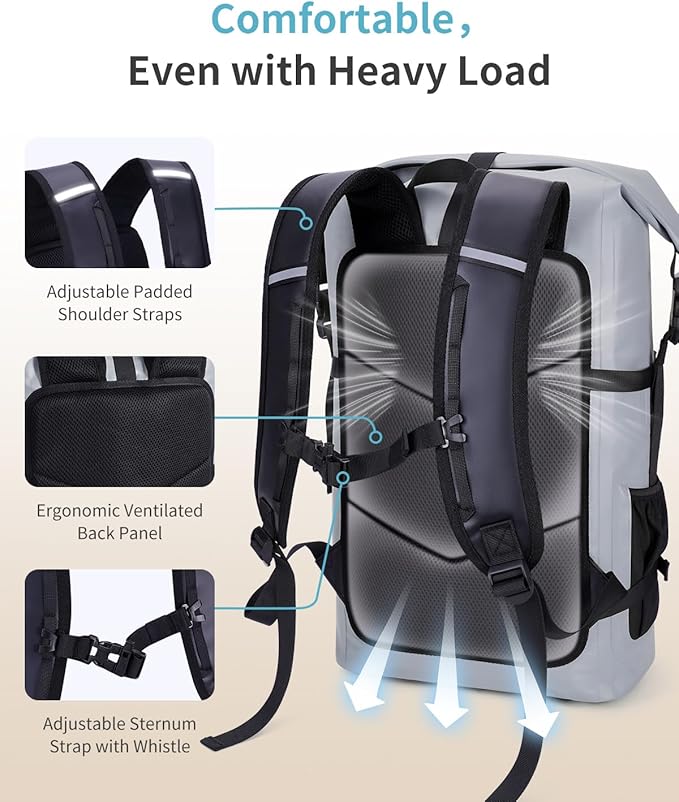 ECOHUB Waterproof Backpack for Women Men, 30L Roll-Top Closure Heavy Duty Dry Bag for Travel with IPX8 Waterproof Phone Case-StrideForce Fitness