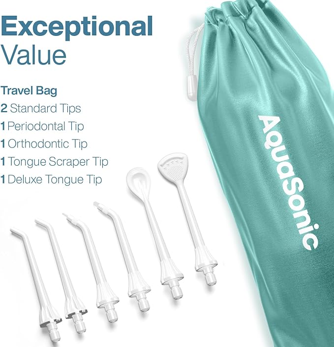 AquaSonic Aqua Flosser PRO - Rechargeable Cordless Water Flosser for Teeth, Gums & Tongue - Modern Design, 300ml Large Tank, 6 Jet Tips with Deluxe Tongue Nozzle, 3 Modes, Waterproof Mint Green