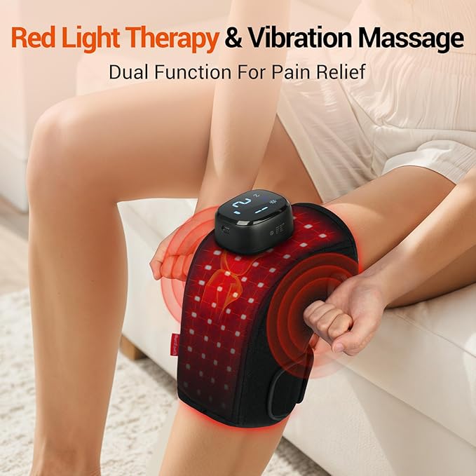 Comfytemp 3D Red Light Therapy Knee Wrap with Vibration Massage, Cordless 5000mAh Heated Knee Massager for Pain Relief, Gifts for Women Men, 660nm&850nm Near Infrared Light Brace for Knee Joint-StrideForce Fitness