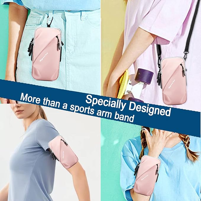 Phone Holder, Small Crossbody Shoulder Holsters Bag with Arm Band, Fits iPhone and Android, Use for Running, Walking, Hiking & Biking (6.7 Inches, Pink)-StrideForce Fitness
