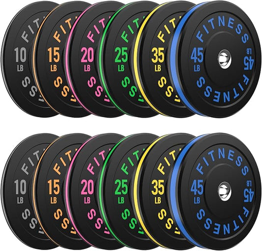 Rubber Weight Plates, Olympic Bumper Plate Set 2-Inch, 45/100 / 160/190 / 260/300 lb Barbell Weights for Home Gym, Colored Standard Strength Training Plates for Weightlifting-StrideForce Fitness