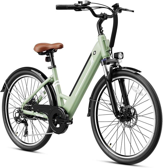Jasion YC1/ST 26" Electric Bike, 750W Peak Motor, Step-Through Ebike for Adults, 360WH Removable Battery, Up to 40miles, Max 23MPH Urban Commuter E-Bike, 7 Speeds & Front Suspension-StrideForce Fitness