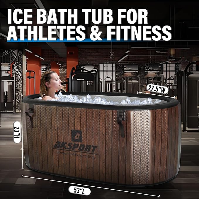 AKSPORT Ice Bath Tub for Athletes, 151 Gallons Inflatable Cold Plunge Tub Compatible with Water Chillers, Icebath for Recovery & Cold Water Therapy, Portable Bathtub for Indoor & Outdoor-Wood-StrideForce Fitness