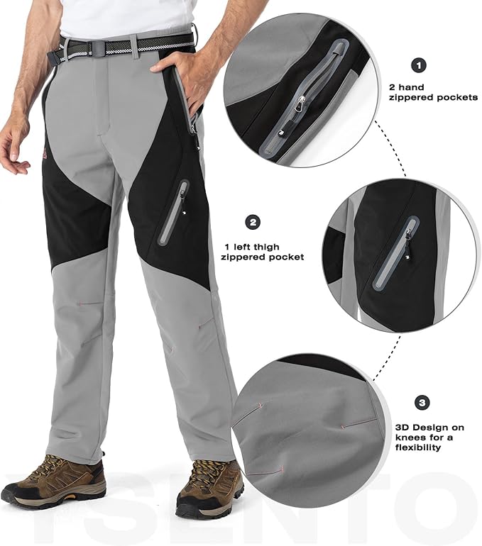 YSENTO Men's Fleece Lined Ski Snow Pants Winter Waterproof Softshell Insulated Hiking Cargo Pants-StrideForce Fitness