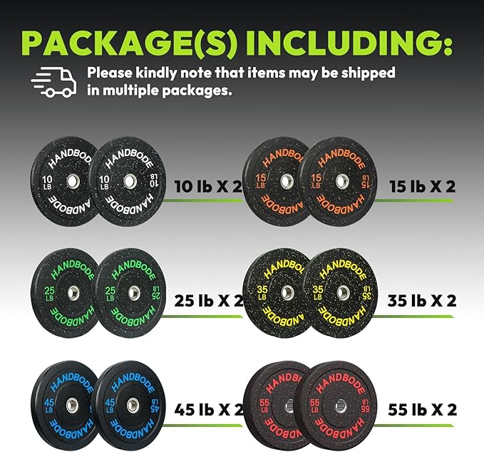 2-Inch Bumper Plates High Bounce, Olympic Weight Plate Set 45/100/160/190/260/300lb, Barbell Weight Plates Set for Home Gym, Colored Weights Rubber Strength Training Plate for Weight Lifting-StrideForce Fitness