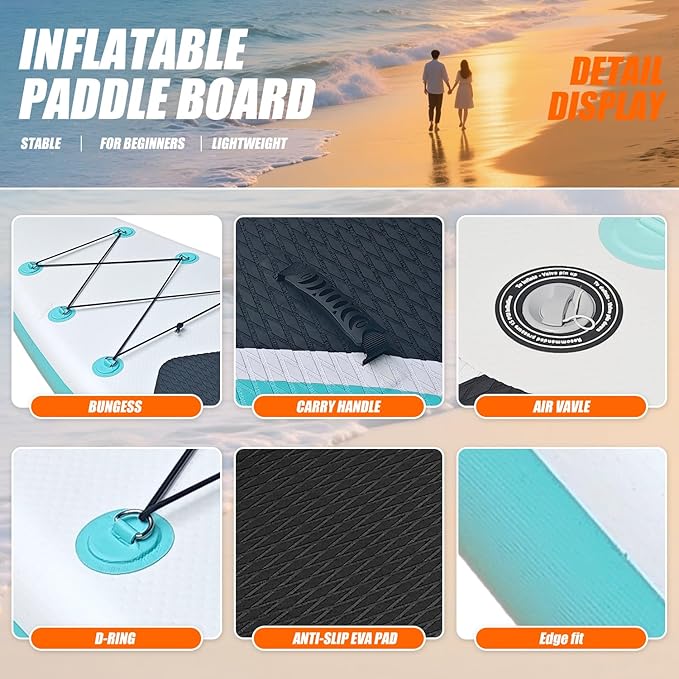 10' Inflatable Stand Up Paddle Board, Ultra-Light Wide Yoga Board for All Skill Levels with Premium SUP Paddleboard Accessories, 84L Waterproof Bag, Non-Slip Comfort Deck for Youth & Adults-StrideForce Fitness