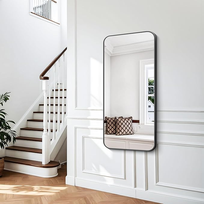 24x48 inch Bathroom Mirror,Black Rectangle Mirror,Wall Mounted Bathroom Frame Vanity Mirror with Round Corner for Bedroom Living Room, Entryway Hangs Horizontal or Vertical-StrideForce Fitness