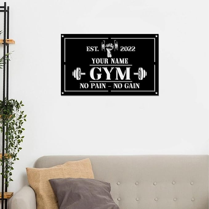 Personalized Home Gym LED Tin Metal Sign Multiple Sizes, Gym Sign Wall Decor, Exercise Workout Room Decor Fitness Center, Motivational Inspirational Hanging Wall Art Wall Plaque (01 w/o lights)-StrideForce Fitness