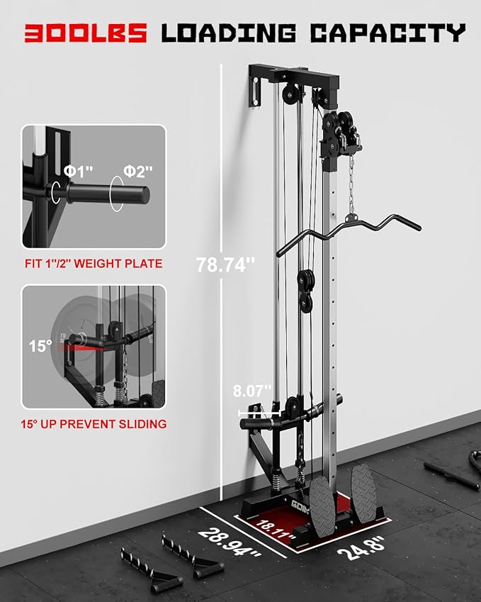Wall Mount Cable Station, WM1 Cable Crossover Machine with 17 Positions, High and Low Cable Crossover Machine with Removable Footplate for Garage Home Gym-StrideForce Fitness