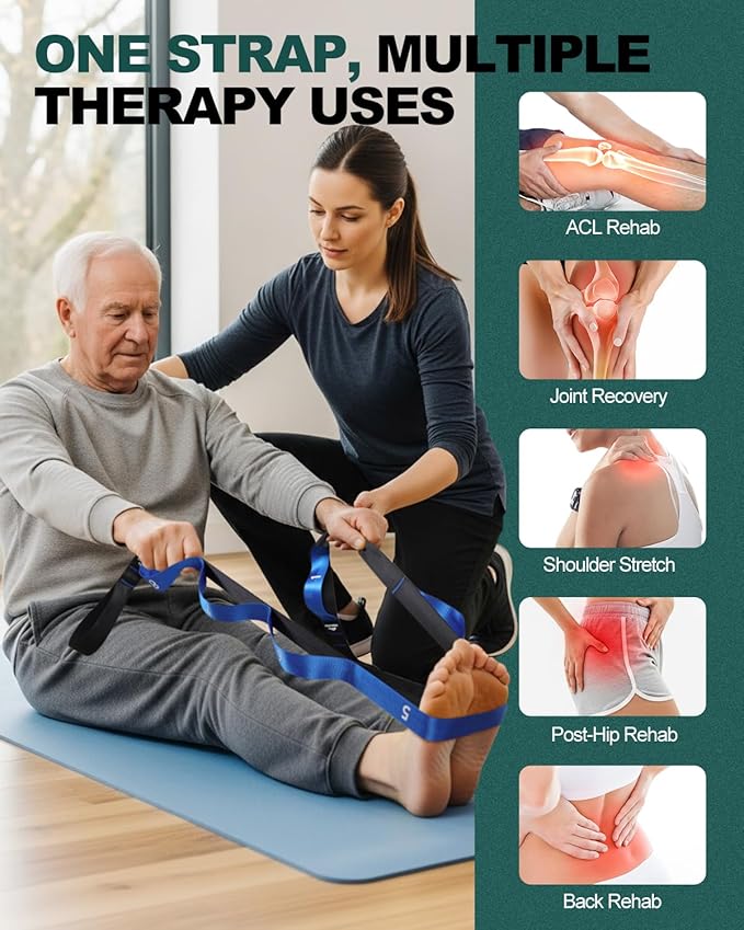 Trideer Stretching Strap for Physical Therapy, Non-Elastic Yoga Straps for Stretching with 10 Loops, Durable Nylon Stretch Bands for Exercise, Pilates, Gymnastics, Leg Stretcher with Guidance and Drawstring Bag-StrideForce Fitness