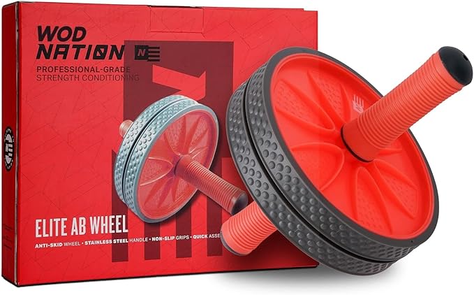 WOD Nation Ab Roller - Black & Red, Modern Core Fitness Equipment for Home Gym & Travel - Ab Wheel for Workout & Core Stability-StrideForce Fitness