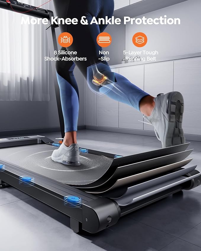 2 in 1 Folding Treadmills for Home Small Office, 2.5HP Walking Pad Treadmill with Handle Bar, 300lbs Capacity, Copmact Protable Treadmill with Smart APPs, 12 HIIT Modes and Touch Screen-StrideForce Fitness