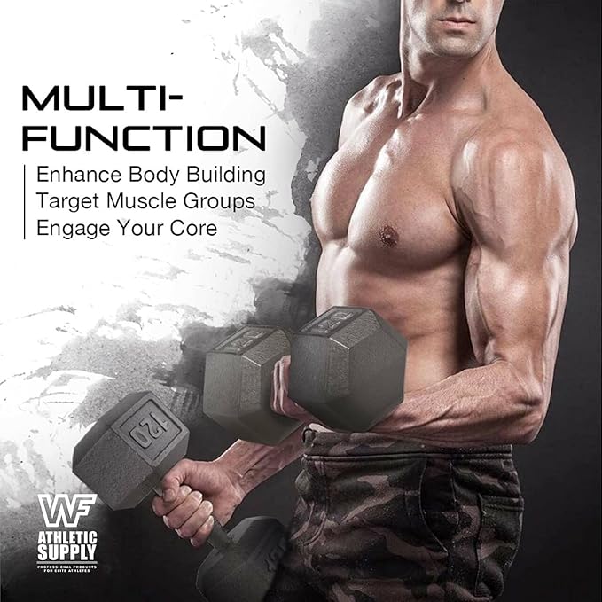 WF Athletic Supply Cast Iron Solid Hexagon Gray/Black Dumbbells, Strength Training Free Weights Set of 2 for Women and Men, Hand Weights Sold by Pairs, Multi-Select Size Options Available-StrideForce Fitness