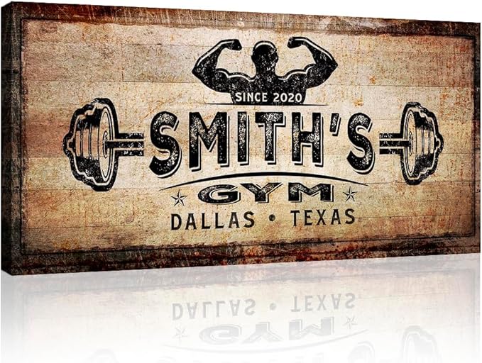 TAILORED CANVASES Personalized Gym Sign Wall Art Decor - Motivational Canvas s for Home Gym, Workout Room, Garage, Fitness Center - Workout Inspirational Posters - Gym Name on Rustic Copper, 48x24in-StrideForce Fitness
