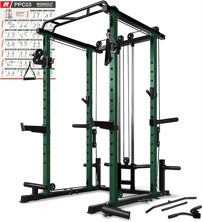 RitFit Multi-Function Squat Rack Power Cage PPC03 with Cable Crossover System, 1000LBS Capacity Power Rack and Packages with Optional Weight Bench, Barbell Weight Set, for Garage Workout & Home Gym-StrideForce Fitness