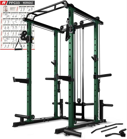 RitFit Multi-Function Squat Rack Power Cage PPC03 with Cable Crossover System, 1000LBS Capacity Power Rack and Packages with Optional Weight Bench, Barbell Weight Set, for Garage Workout & Home Gym-StrideForce Fitness