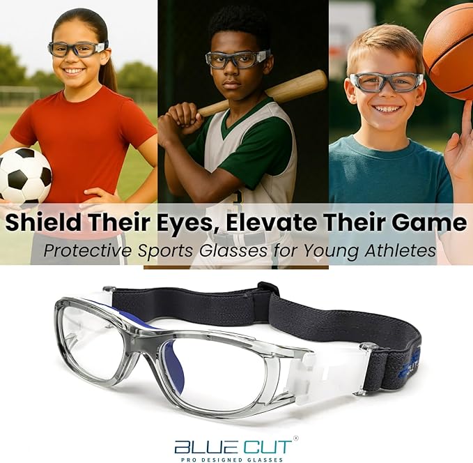 BLUE CUT Safety Basketball Goggles For Kids for Outdoor Sports Activities Anti Fog Replaceable to Prescription Lenses-StrideForce Fitness
