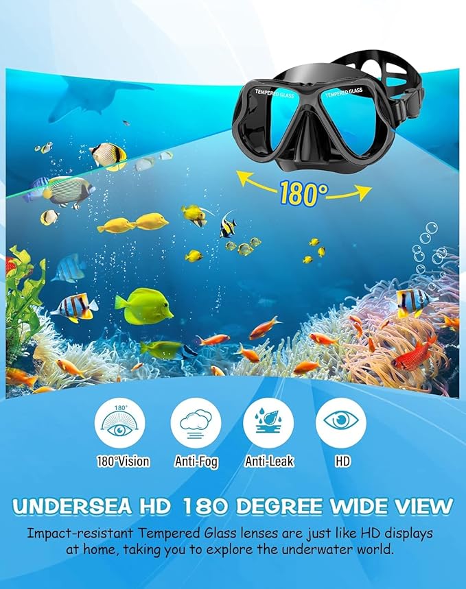 Greatever Dry Snorkel Set,Panoramic Wide View,Anti-Fog Scuba Diving Mask,Professional Snorkeling Gear-StrideForce Fitness