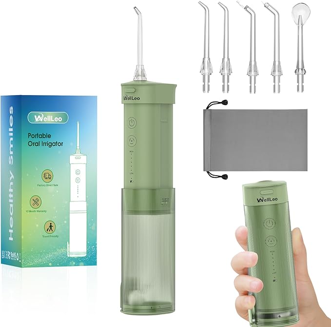 Mini Water Flosser for Teeth,Travel Dental Flosser Picks, Portable Oral Irrigator with Telescopic Water Tank, 5 Modes IPX7 Waterproof Tooth Flosser for Brace, Sensitive Teeth, with Storage Bag