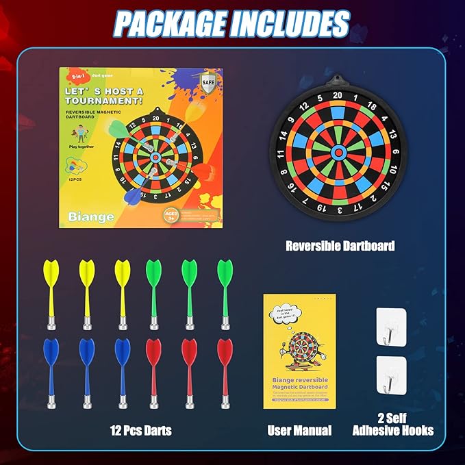 Magnetic Dart Board w/ 12 Darts, Kids Dartboard Gifts, Safe Indoor Outdoor Games for Kids 8-12, Teen Gifts for 6 7 8 9 10 11 12 13 14 Year Old Boys Girls-StrideForce Fitness