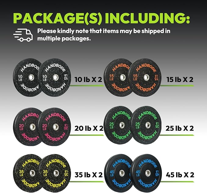 2-Inch Bumper Plates High Bounce, Olympic Weight Plate Set 45/100/160/190/260/300lb, Barbell Weight Plates Set for Home Gym, Colored Weights Rubber Strength Training Plate for Weight Lifting-StrideForce Fitness