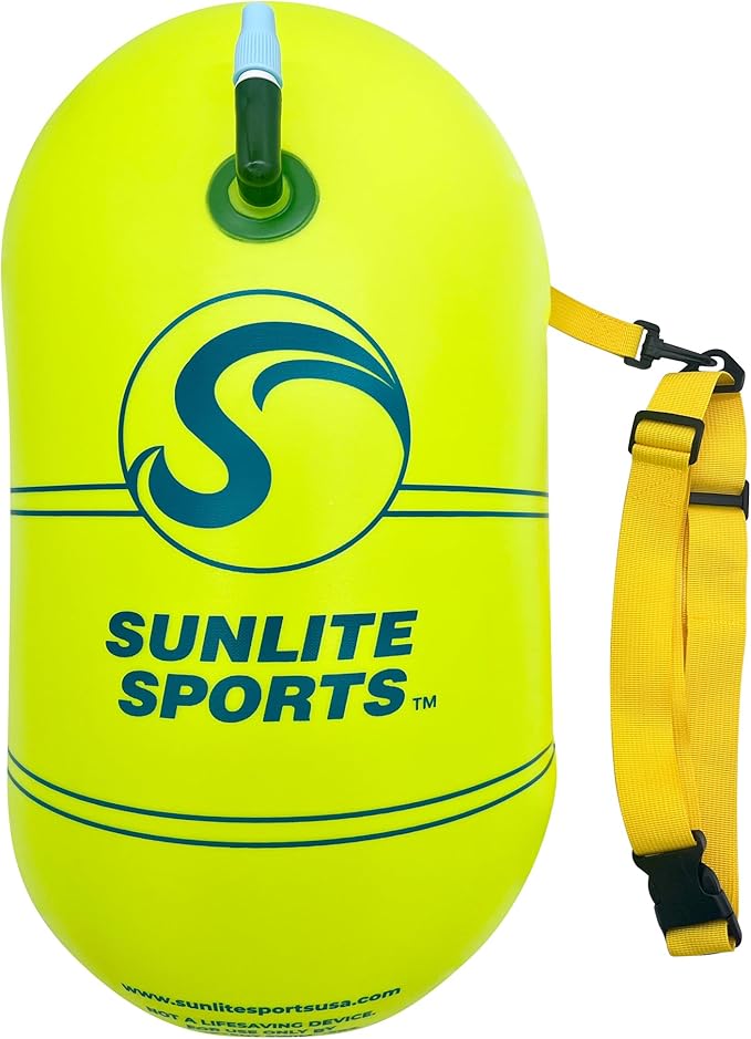 Sunlite Sports Swim Buoy Premium Quality, Highly Visible Waterproof Safety Marine Float Training for Open Water Swimming, for Swimmers, Triatheletes, Kayakers, Snorkelers, Throwable Flotation Device for Adults-StrideForce Fitness