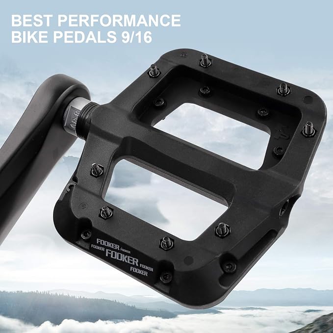 FOOKER MTB Pedals Mountain Bike Pedals 3 Bearing Non-Slip Lightweight Nylon Fiber Bicycle Platform Pedals for BMX MTB 9/16"-StrideForce Fitness