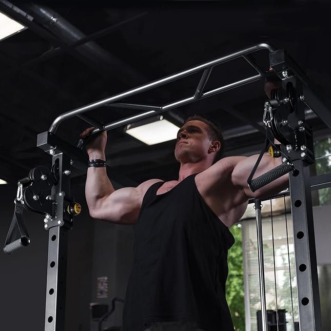 RitFit Multi-Function Squat Rack Power Cage PPC03 with Cable Crossover System, 1000LBS Capacity Power Rack and Packages with Optional Weight Bench, Barbell Weight Set, for Garage Workout & Home Gym-StrideForce Fitness