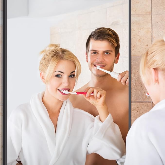 Black Bathroom Mirror for Wall, 72x30 Inch Rectangle Mirrors with Metal Frame, Modern Vanity Wall Mirror Decor for Entryway Hangs, Bathroom Living Room Horizontal or Vertical-StrideForce Fitness