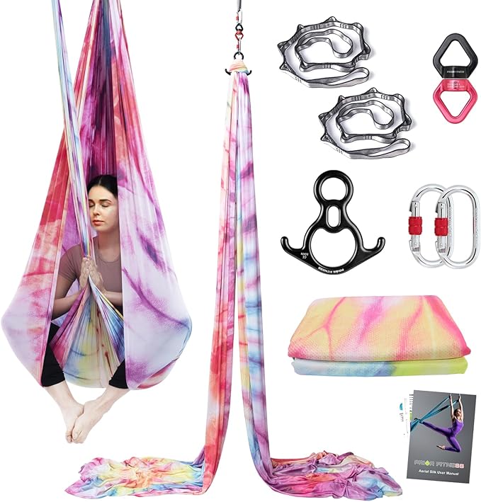 PRIOR FITNESS Aerial Silks Kit Colorful 9/15/20 Yards 40D Nylon Fabric Hammock Set With Hardware & Guide for All Levels Of Aerial Yoga Practice and Acrobatic Flying For Adults Aerial silk-StrideForce Fitness