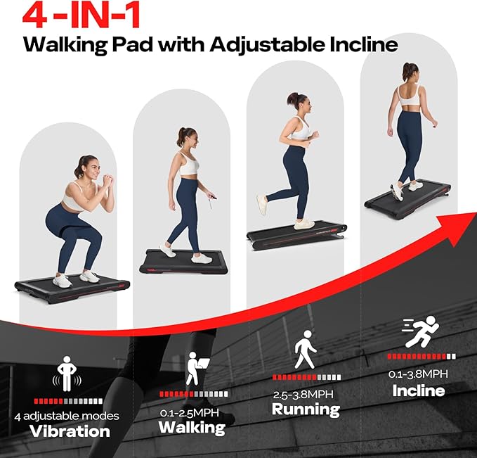 Sperax Walking Vibration Pad with APP, 3 in 1 Under Desk Treadmill, 2.5HP Low Noise Walking Treadmill Pad with Remote Control,Portable Treadmills for Home Office-StrideForce Fitness