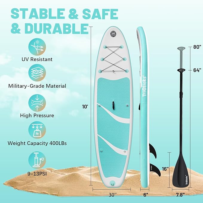10' Inflatable Stand Up Paddle Board, Ultra-Light Wide Yoga Board for All Skill Levels with Premium SUP Paddleboard Accessories, 84L Waterproof Bag, Non-Slip Comfort Deck for Youth & Adults-StrideForce Fitness