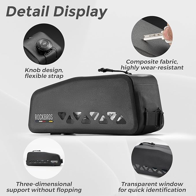 ROCKBROS Top Tube Bike Bag Waterproof Bike Frame Bag Lightweight Buckle Lock Design TPU Material Top Tube Bag Easy Install Cycling Top Tube Front Frame Pack 1L Capacity-StrideForce Fitness