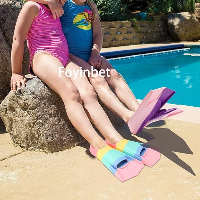 Kids Swim Fins,Short Kids Fins Youth Swimming Flippers for Lap Swimming Training for Children Girls Boys Beginners-StrideForce Fitness