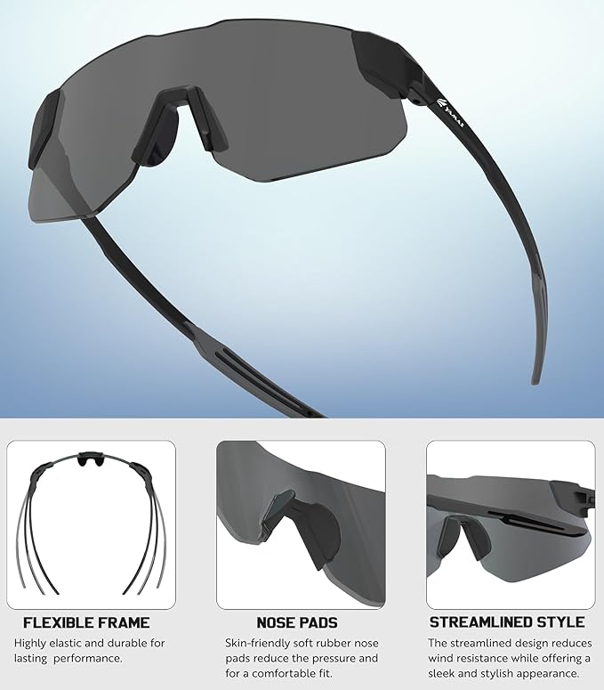 YAMAS Sport Sunglasses for Mens Womens, Wrap around Sunglasses, Non-Slip Nose Pads for Climbing and Running, UV400 Protection-StrideForce Fitness