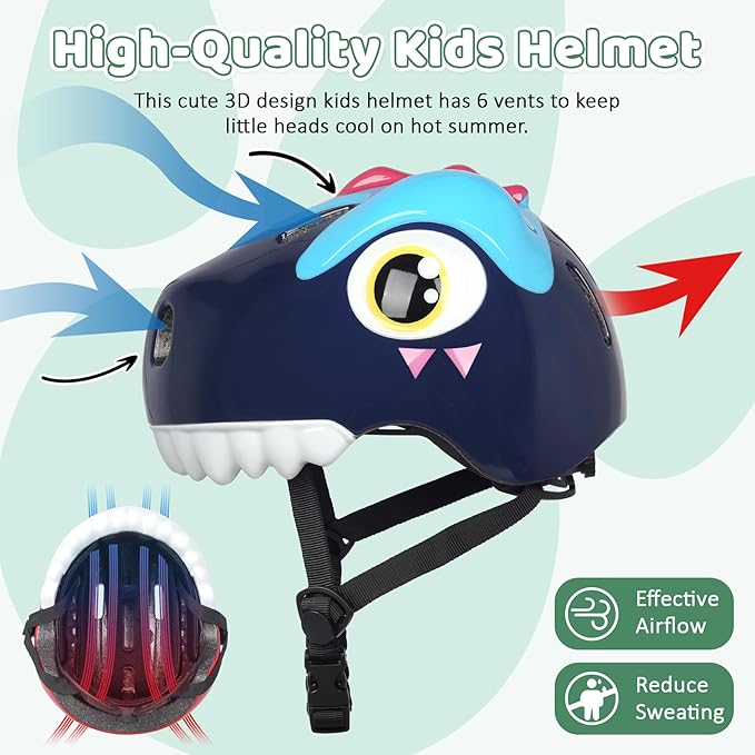 Dinosaur Bike Helmet for 1-3-5-8 Toddler Baby Kids, Lightweight Bicycle Helmet for Cycling Skateboard Roller Skate & Multi-Sports,2 Sizes for Boys and Girls-StrideForce Fitness