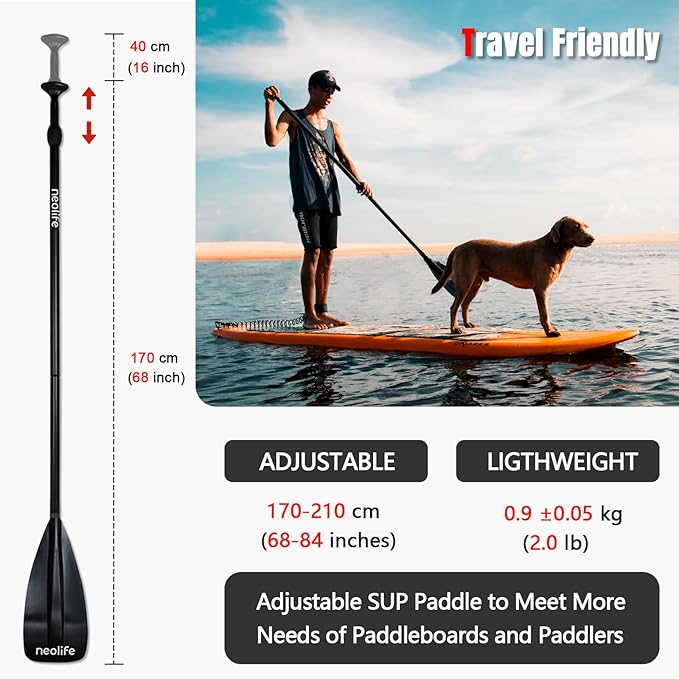 SUP Paddleboard Paddle with Aluminum Shaft and Nylon Blade, Lightweight Stand Up Paddle Board Oars, Adjustable170-210 cm/68-84 inch-StrideForce Fitness
