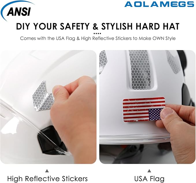 AOLAMEGS Construction Safety Hard Hat - ANSI Z89.1 Type Ι OSHA Approved Safety Helmets with Chin Straps Lightweight Reflective Vented ABS Hard Hats For Men Women Industrial Workwear 6-point Suspension-StrideForce Fitness
