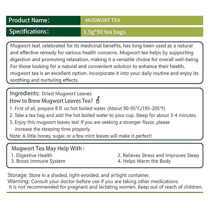 Samcci - Mugwort Tea Bag, 50 Teabags - 100% Natural Dried Mugwort leaves - No Sugar, No Caffeine, No Gluten, Vegan - Rich In Antioxidants-StrideForce Fitness