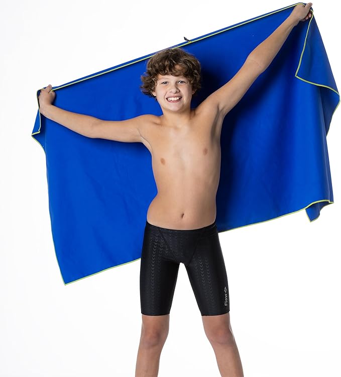 Flow Hydro Sport Towel - Microfiber Quick Dry Swimming Towels for Swim, Pool, Triathlon, and Other Water Sports in Medium, Large, Extra Large, and Hooded Sizes (Blue, Medium (48" x 24"))-StrideForce Fitness